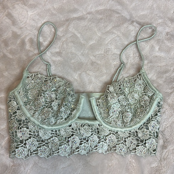 Other - For Love & Lemons Rhinstone Mint Green Floral Lace Bra
XS